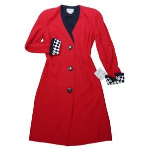 NWT Vintage 90s Red Dress Big Pearl Buttons David Warren NEIMAN MARCUS 12 Retro